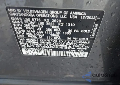 2024 Volkswagen Atlas Cross Sport 2.0T Se W/Technology from USA, damaged, VIN 1V2HE2CA6RC224985